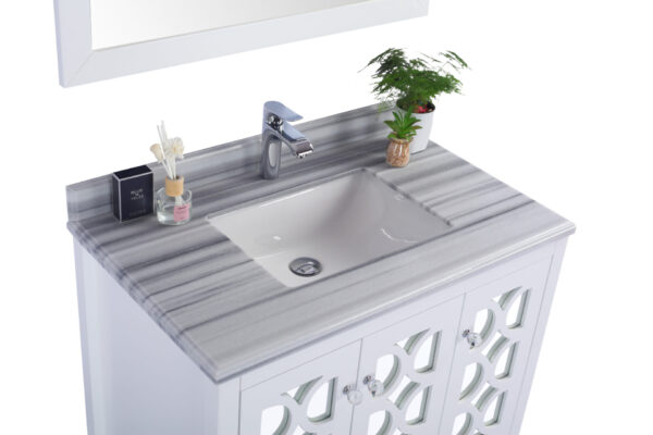 Laviva Mediterraneo 36" White Bathroom Vanity with White Stripes Marble Countertop