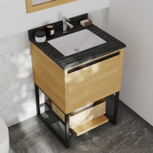 Laviva Alto 24" California White Oak Bathroom Vanity with Black Wood Marble Countertop