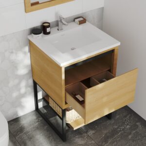 Laviva Alto 24" California White Oak Bathroom Vanity with Matte White VIVA Stone Solid Surface Countertop