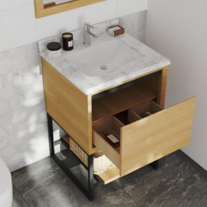 Laviva Alto 24" California White Oak Bathroom Vanity with White Carrara Marble Countertop