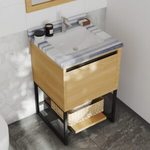 Laviva Alto 24" California White Oak Bathroom Vanity with White Stripes Marble Countertop