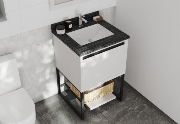 Laviva Alto 24" White Bathroom Vanity with Black Wood Marble Countertop