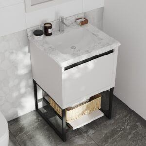 Laviva Alto 24" White Bathroom Vanity with White Carrara Marble Countertop