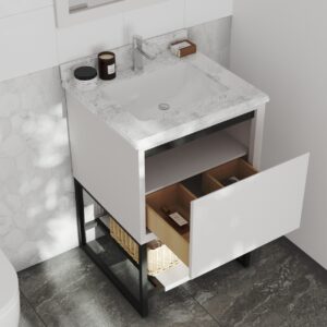 Laviva Alto 24" White Bathroom Vanity with White Carrara Marble Countertop