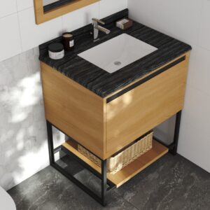 Laviva Alto 30" California White Oak Bathroom Vanity with Black Wood Marble Countertop