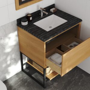 Laviva Alto 30" California White Oak Bathroom Vanity with Black Wood Marble Countertop