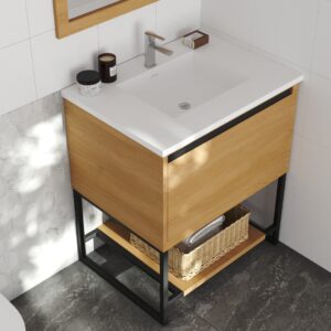 Laviva Alto 30" California White Oak Bathroom Vanity with Matte White VIVA Stone Solid Surface Countertop