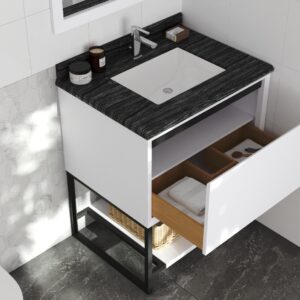 Laviva Alto 30" White Bathroom Vanity with Black Wood Marble Countertop