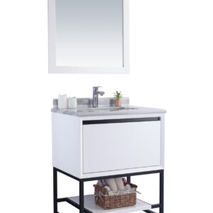 Laviva Alto 30" White Bathroom Vanity with White Stripes Marble Countertop