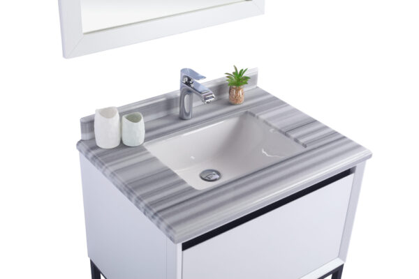 Laviva Alto 30" White Bathroom Vanity with White Stripes Marble Countertop