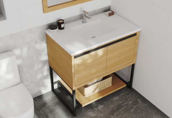 Laviva Alto 36" California White Oak Bathroom Vanity with Matte White VIVA Stone Solid Surface Countertop