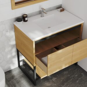 Laviva Alto 36" California White Oak Bathroom Vanity with Matte White VIVA Stone Solid Surface Countertop