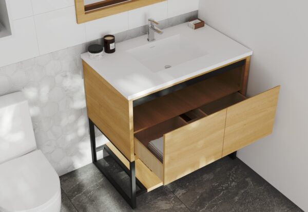 Laviva Alto 36" California White Oak Bathroom Vanity with Matte White VIVA Stone Solid Surface Countertop