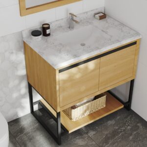 Laviva Alto 36" California White Oak Bathroom Vanity with White Carrara Marble Countertop