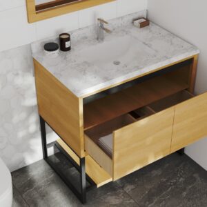 Laviva Alto 36" California White Oak Bathroom Vanity with White Carrara Marble Countertop