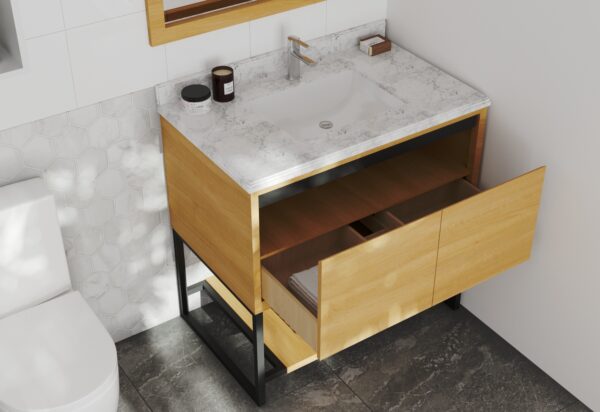 Laviva Alto 36" California White Oak Bathroom Vanity with White Carrara Marble Countertop