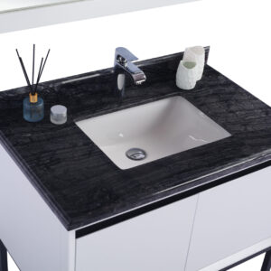 Laviva Alto 36" White Bathroom Vanity with Black Wood Marble Countertop