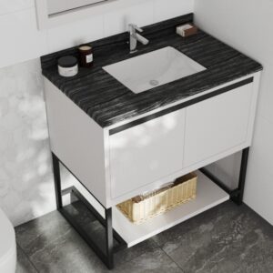 Laviva Alto 36" White Bathroom Vanity with Black Wood Marble Countertop