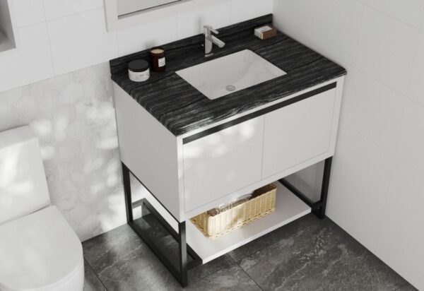 Laviva Alto 36" White Bathroom Vanity with Black Wood Marble Countertop