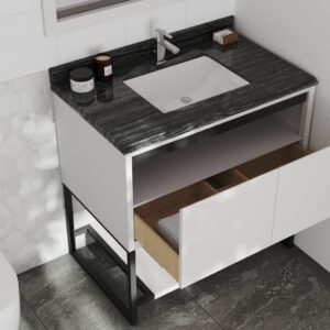 Laviva Alto 36" White Bathroom Vanity with Black Wood Marble Countertop