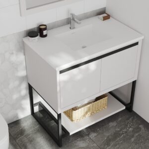 Laviva Alto 36" White Bathroom Vanity with Matte White VIVA Stone Solid Surface Countertop