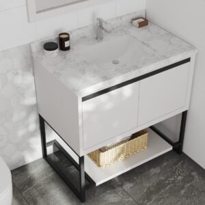 Laviva Alto 36" White Bathroom Vanity with White Carrara Marble Countertop