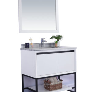 Laviva Alto 36" White Bathroom Vanity with White Stripes Marble Countertop