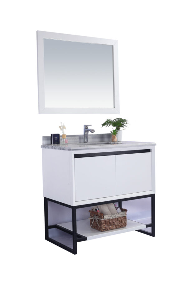 Laviva Alto 36" White Bathroom Vanity with White Stripes Marble Countertop