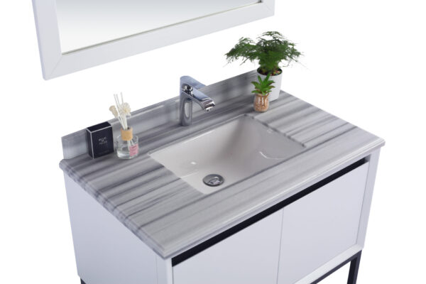 Laviva Alto 36" White Bathroom Vanity with White Stripes Marble Countertop