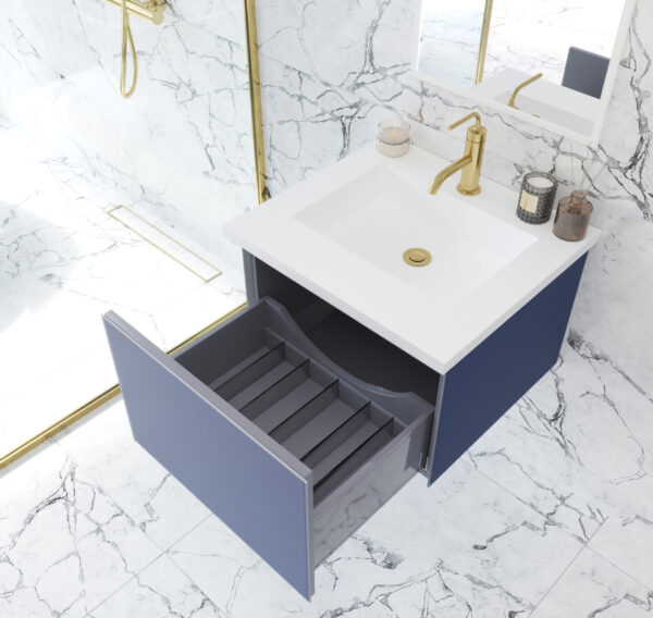 Laviva Vitri 24" Nautical Blue Bathroom Vanity with VIVA Stone Matte White Solid Surface Countertop