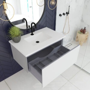 Laviva Vitri 36" Cloud White Bathroom Vanity with VIVA Stone Matte White Solid Surface Countertop