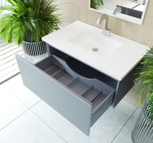 Laviva Vitri 36" Fossil Grey Bathroom Vanity with VIVA Stone Matte White Solid Surface Countertop