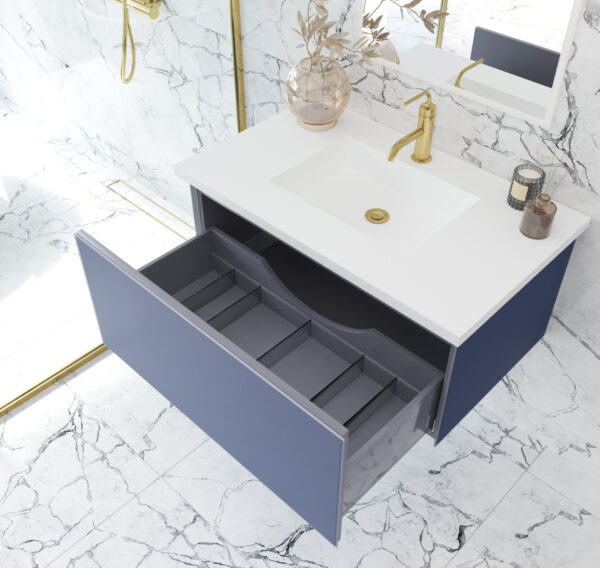 Laviva Vitri 36" Nautical Blue Bathroom Vanity with VIVA Stone Matte White Solid Surface Countertop