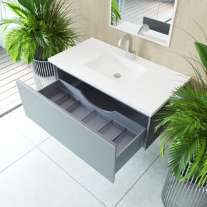 Laviva Vitri 42" Fossil Grey Bathroom Vanity with VIVA Stone Matte White Solid Surface Countertop