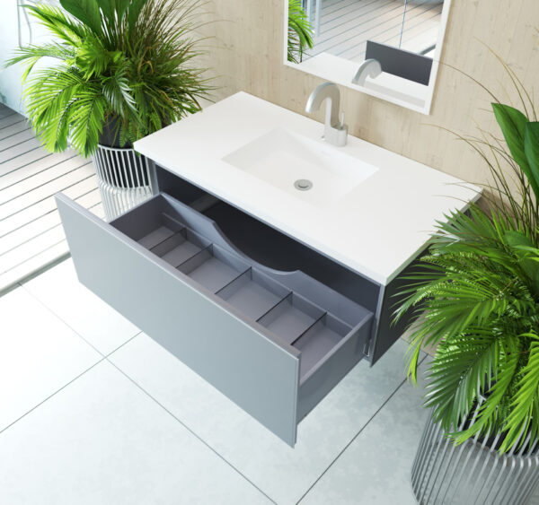 Laviva Vitri 42" Fossil Grey Bathroom Vanity with VIVA Stone Matte White Solid Surface Countertop