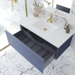 Laviva Vitri 42" Nautical Blue Bathroom Vanity with VIVA Stone Matte White Solid Surface Countertop