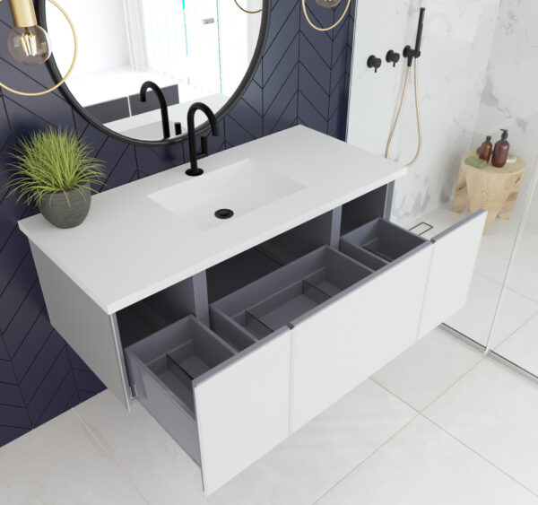 Laviva Vitri 48" Cloud White Bathroom Vanity with VIVA Stone Matte White Solid Surface Countertop