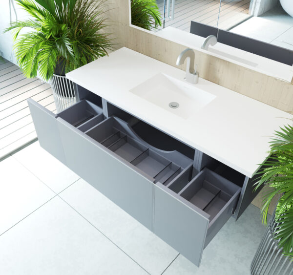 Laviva Vitri 54" Fossil Grey Bathroom Vanity with VIVA Stone Matte White Solid Surface Countertop