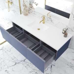 Laviva Vitri 60" Nautical Blue Single Sink Bathroom Vanity with VIVA Stone Matte White Solid Surface Countertop