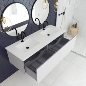 Laviva Vitri 60" Cloud White Double Sink Bathroom Vanity with VIVA Stone Matte White Solid Surface Countertop