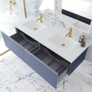 Laviva Vitri 60" Nautical Blue Double Sink Bathroom Vanity with VIVA Stone Matte White Solid Surface Countertop