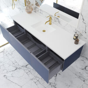 Laviva Vitri 66" Nautical Blue Single Sink Bathroom Vanity with VIVA Stone Matte White Solid Surface Countertop