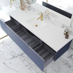 Laviva Vitri 72" Nautical Blue Single Sink Bathroom Vanity with VIVA Stone Matte White Solid Surface Countertop