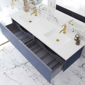 Laviva Vitri 72" Nautical Blue Double Sink Bathroom Vanity with VIVA Stone Matte White Solid Surface Countertop