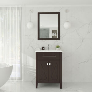 Laviva Wimbledon 24" Brown Bathroom Vanity with Matte White VIVA Stone Solid Surface Countertop