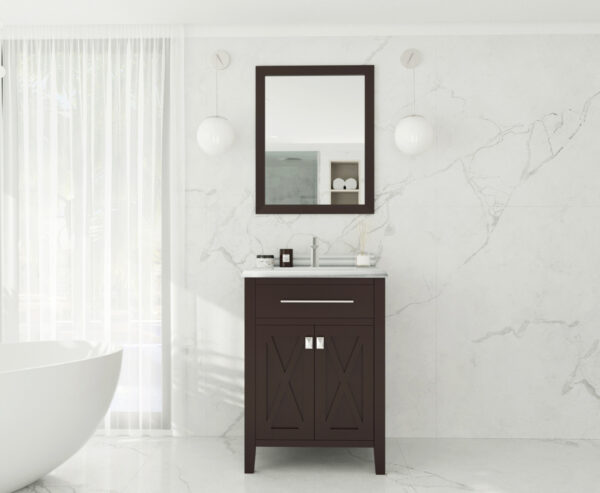 Laviva Wimbledon 24" Brown Bathroom Vanity with White Stripes Marble Countertop