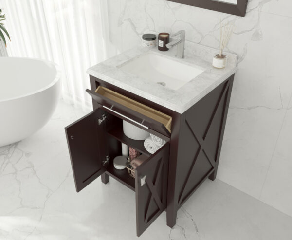 Laviva Wimbledon 24" Brown Bathroom Vanity with White Stripes Marble Countertop