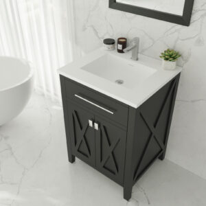 Laviva Wimbledon 24" Espresso Bathroom Vanity with Matte White VIVA Stone Solid Surface Countertop