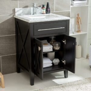 Laviva Wimbledon 24" Espresso Bathroom Vanity with White Stripes Marble Countertop