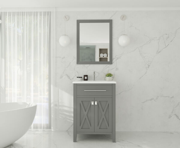 Laviva Wimbledon 24" Grey Bathroom Vanity with Matte White VIVA Stone Solid Surface Countertop